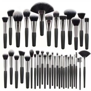 40pc black natural makeup brush set10