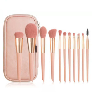 11pc pink oblique tail makeup brush set