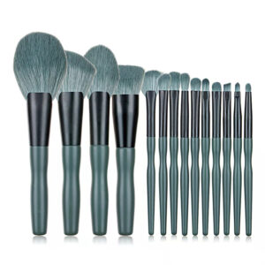 14pc dark green vegetarian makeup brush kit3