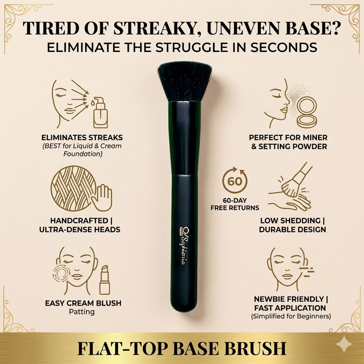 Black flat-top foundation brush