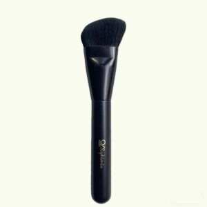 Black angled contour makeup brush with soft bristles and Sophienia brand logo on matte handle