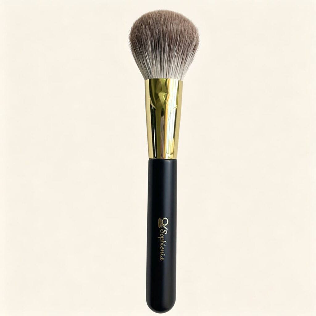 Sophienia Brush, featuring soft fox and goat bristles, a gold-tone metal ferrule, and a black handle.