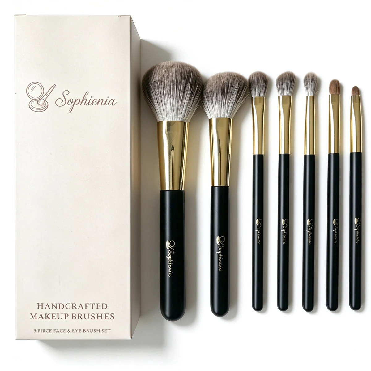 Seven-piece makeup brush set with presentation box
